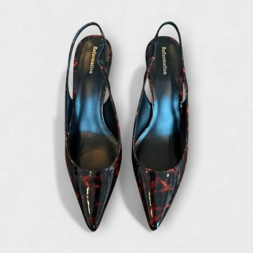 Reformation Westlyn Closed Toe Wedge Heel Slingback  in Tortoise Shell Size 7.5